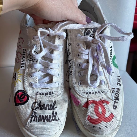 CHANEL X PHARRELL White Graffiti Limited Edition Sneakers, size 6 - Picture 3 of 13